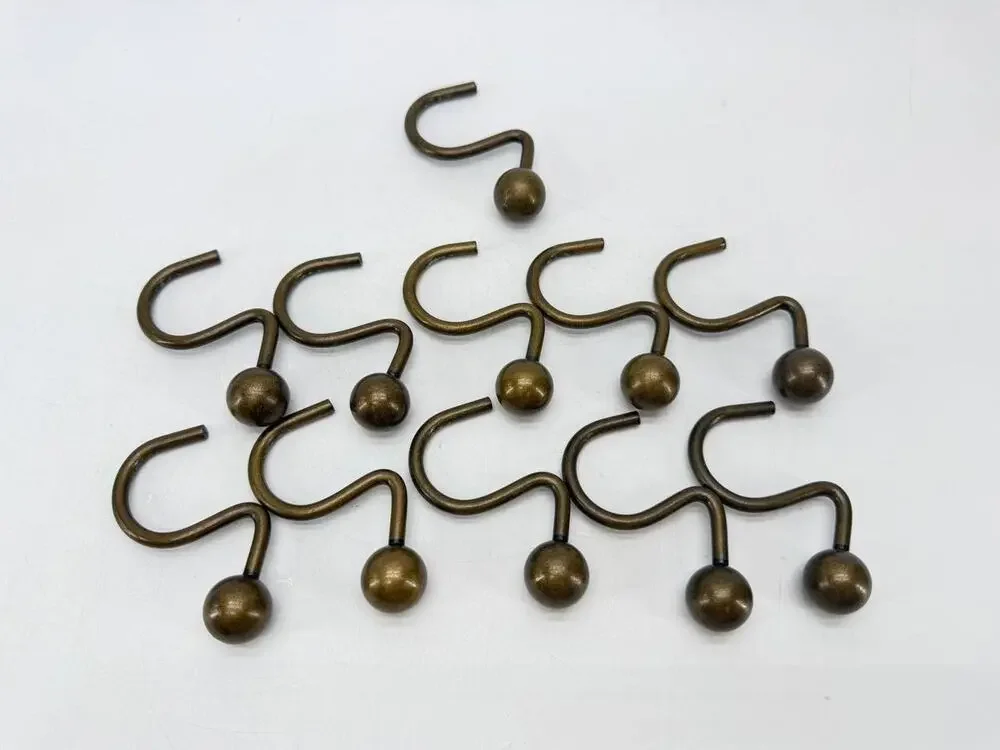 Metal S Shaped Shower Curtain Hooks Ball End Bronze Tone 1.25 lb